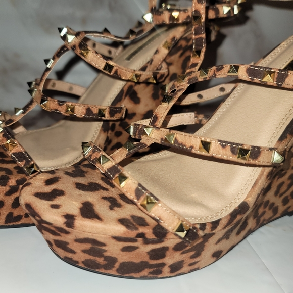 Studded Strappy Cheetah Wedges - Picture 7 of 10
